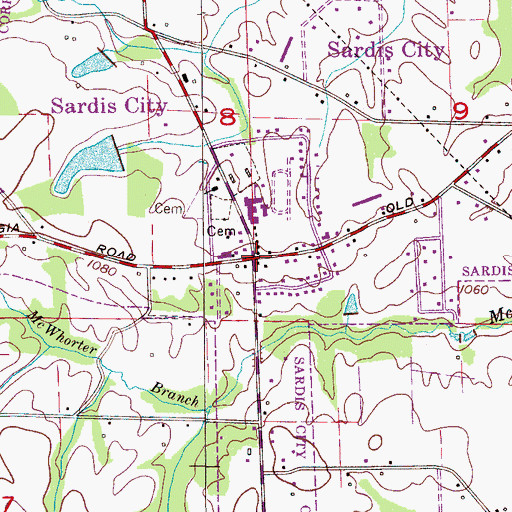 Topographic Map of Sardis City, AL