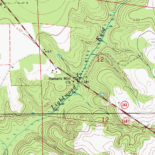 Topographic Map of Sassers Mill Church, AL