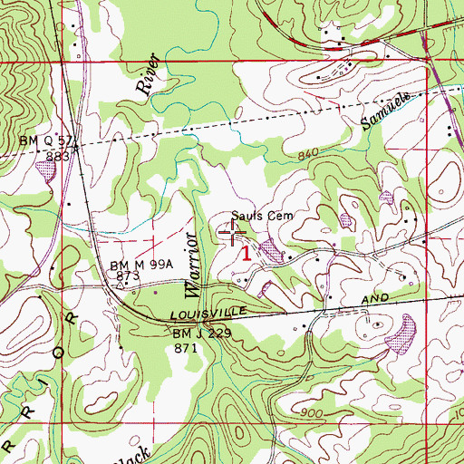 Topographic Map of Sauls Cemetery, AL
