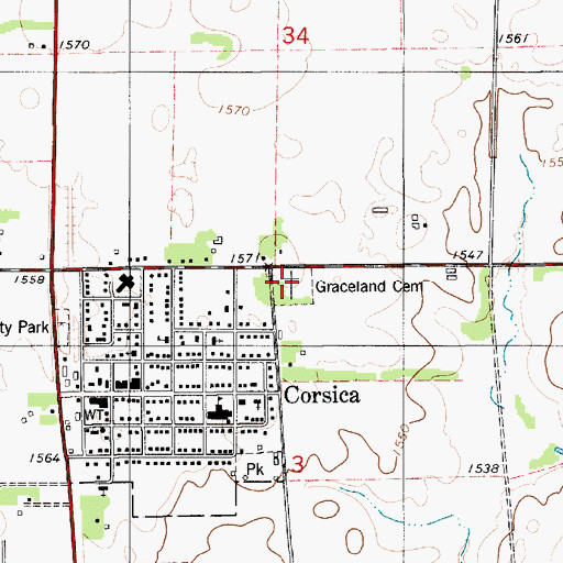 Topographic Map of Graceland Cemetery, SD