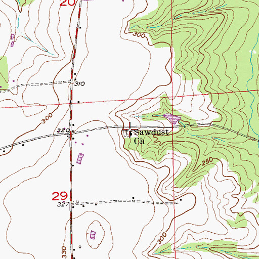 Topographic Map of Sawdust Church, AL