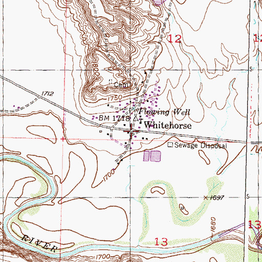 Topographic Map of Whitehorse Catholic Church, SD