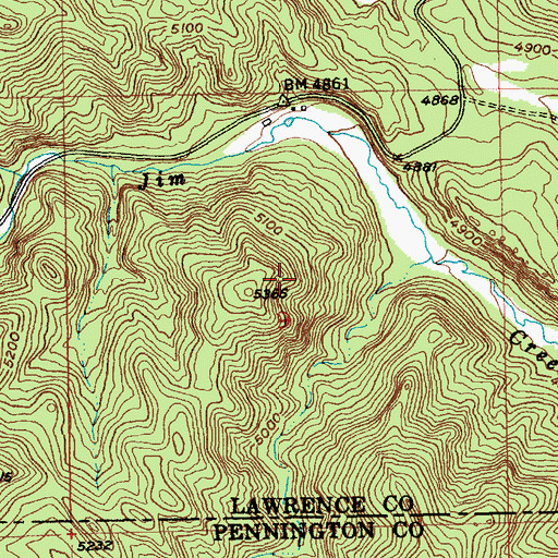 Topographic Map of String Town Logging Camp (historical), SD