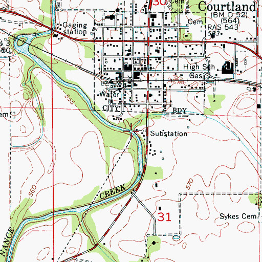 Topographic Map of Schoolhouse Branch, AL