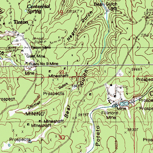 Topographic Map of Spearfish and Centaur Mine, SD