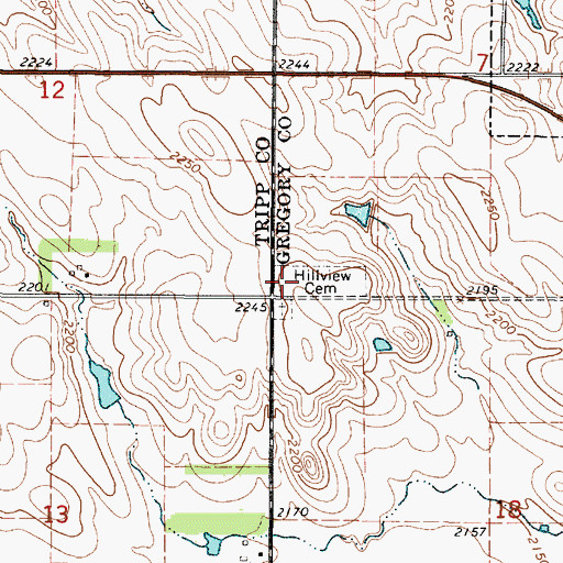 Topographic Map of Dallas Cemetery, SD