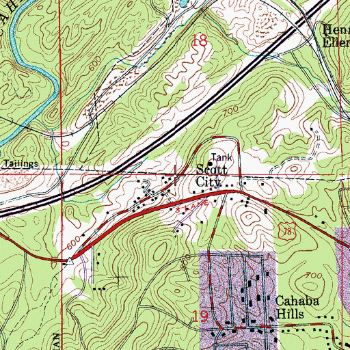 Topographic Map of Scott City, AL
