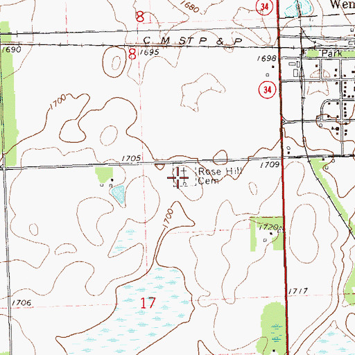Topographic Map of Rose Hill Cemetery, SD