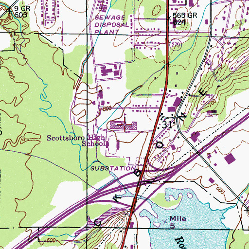 Topographic Map of Scottsboro High School, AL
