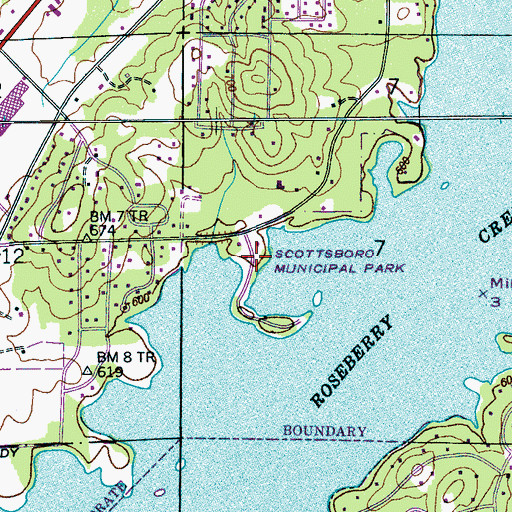 Topographic Map of Scottsboro Municipal Park, AL