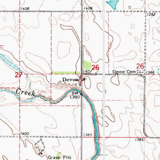 Topographic Map of DeVoe Community Building, SD