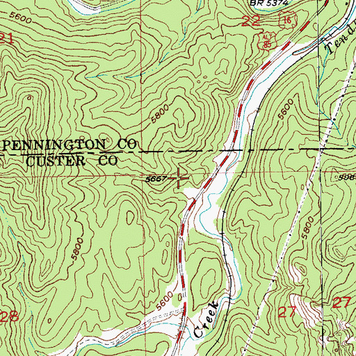 Topographic Map of Louise and Hunter Mine, SD
