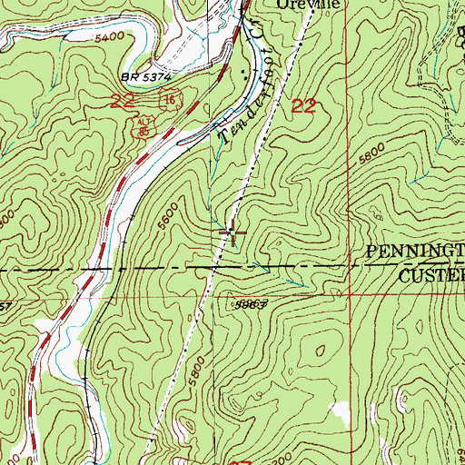 Topographic Map of Oreville Spar Mine, SD