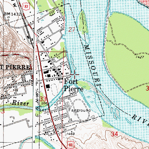 Topographic Map of Bad River, SD