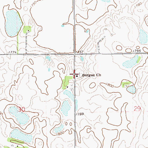 Topographic Map of Bergen Church, SD