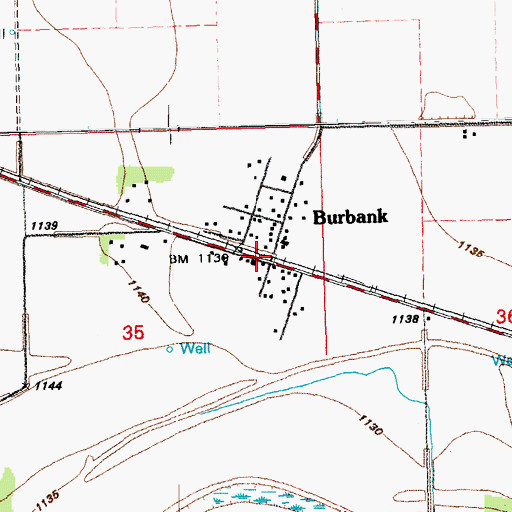 Topographic Map of Burbank, SD