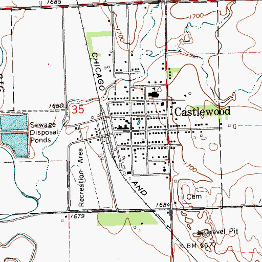 Topographic Map of Castlewood, SD