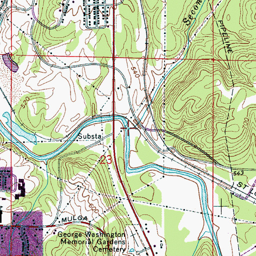 Topographic Map of Second Creek, AL
