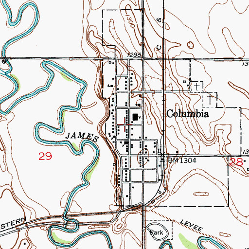Topographic Map of Columbia, SD