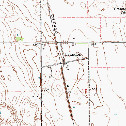 Topographic Map of Crandon, SD