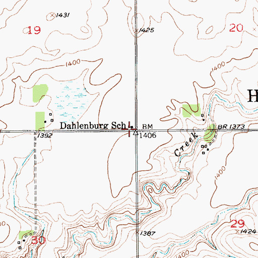 Topographic Map of Dahlenburg School, SD