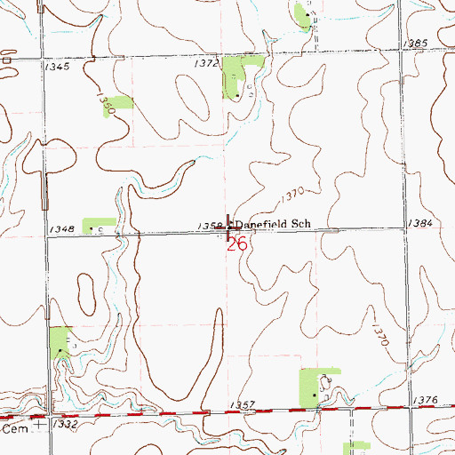 Topographic Map of Danefield School, SD