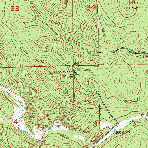 Topographic Map of Golden West Mine, SD