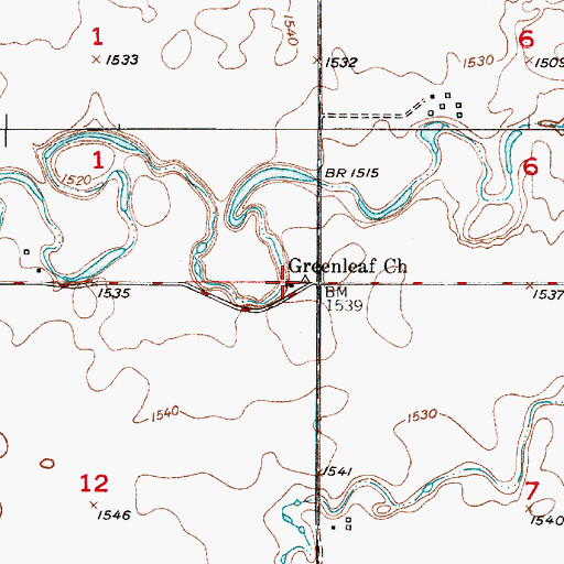 Topographic Map of Greenleaf Church, SD