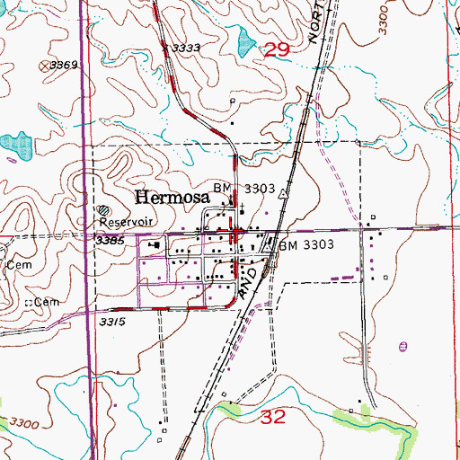 Topographic Map of Hermosa, SD
