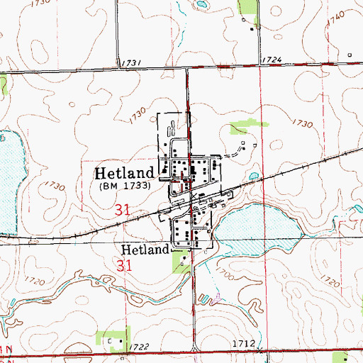 Topographic Map of Hetland, SD