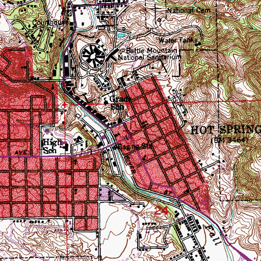 Topographic Map of Hot Springs, SD