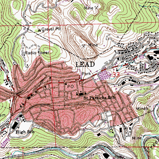 Topographic Map of Lead, SD