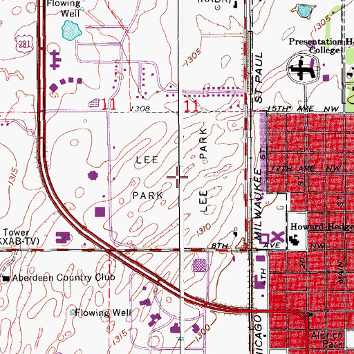 Topographic Map of Lee Park, SD