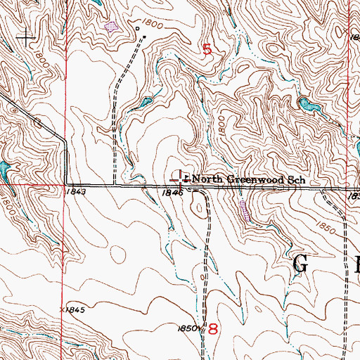 Topographic Map of North Greenwood School, SD