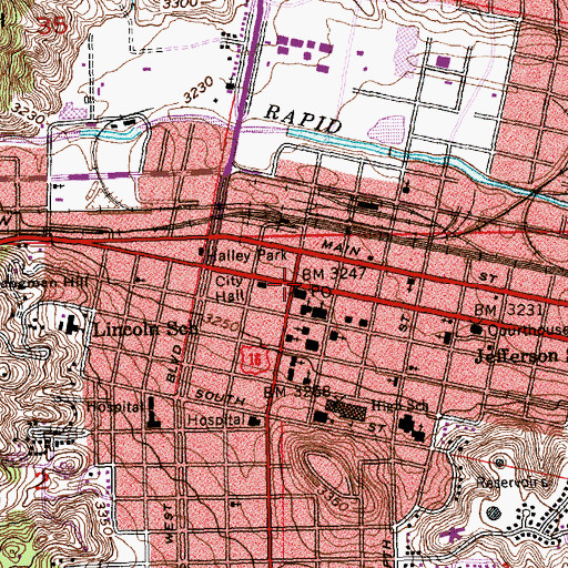Topographic Map of Rapid City, SD