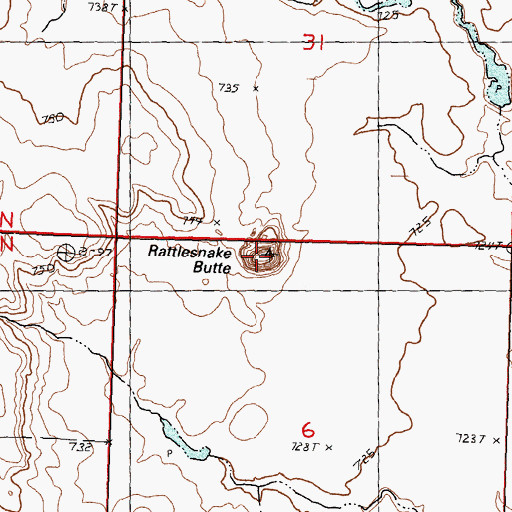 Topographic Map of Rattlesnake Butte, SD