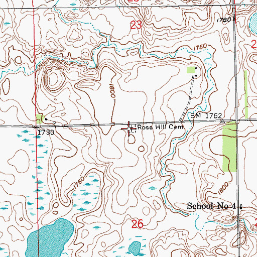 Topographic Map of Rose Hill Cemetery, SD