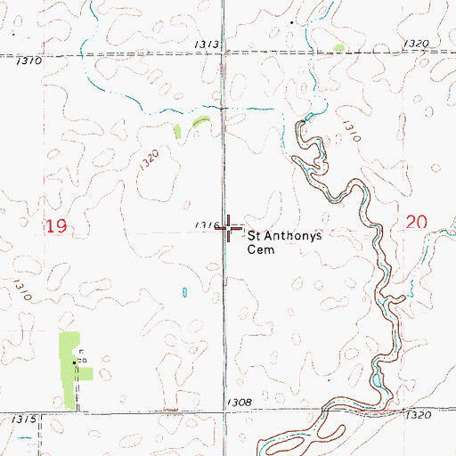 Topographic Map of Saint Anthony's Cemetery, SD