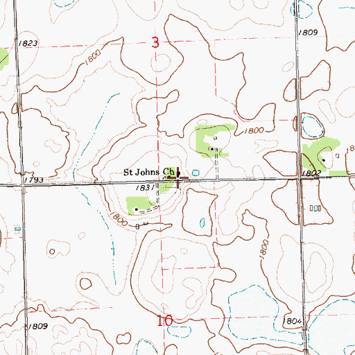 Topographic Map of Saint Johns Church, SD