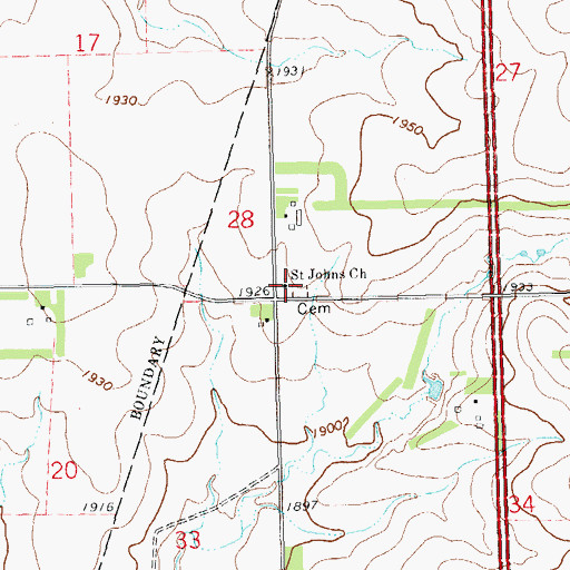 Topographic Map of Saint Johns Church, SD