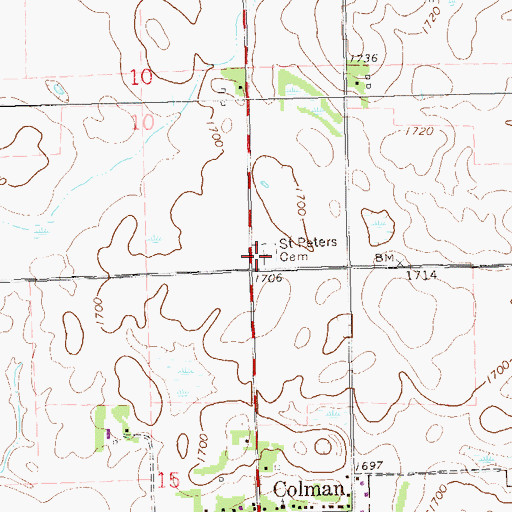 Topographic Map of Saint Peter's Cemetery, SD