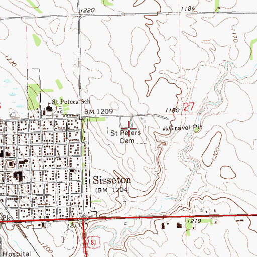 Topographic Map of Saint Peter's Cemetery, SD