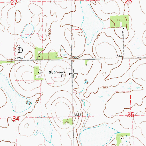 Topographic Map of Saint Peters Church, SD