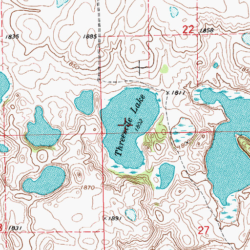 Topographic Map of Threemile Lake, SD