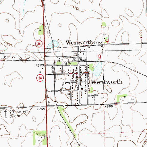 Topographic Map of Wentworth, SD