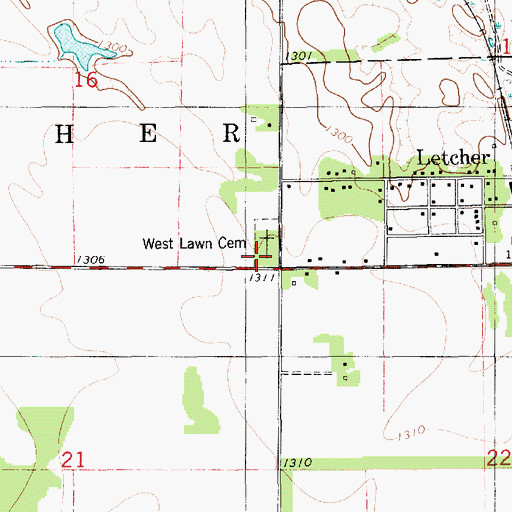 Topographic Map of West Lawn Cemetery, SD