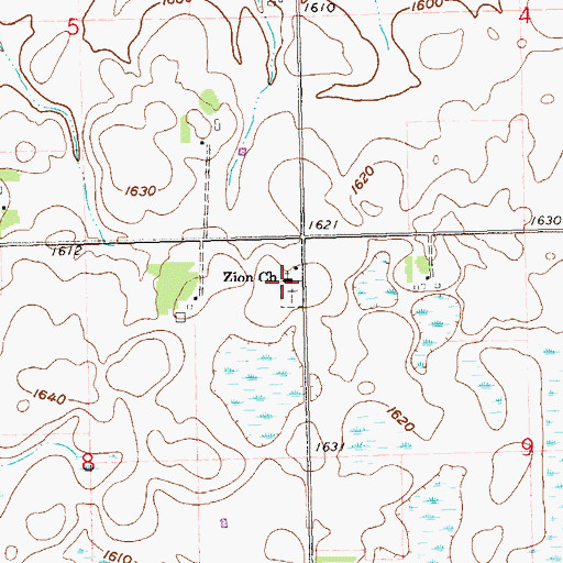 Topographic Map of Zion Church, SD