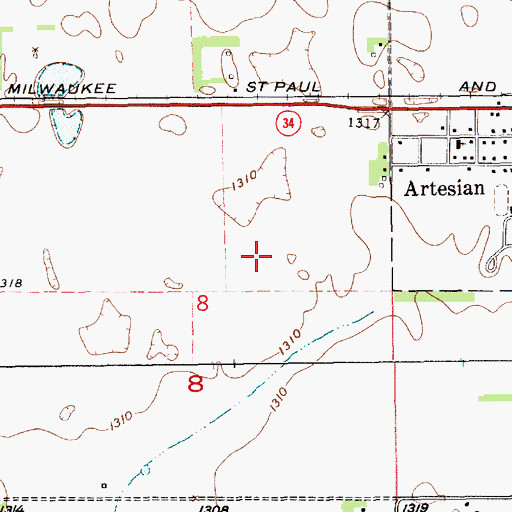 Topographic Map of Denton (historical), SD