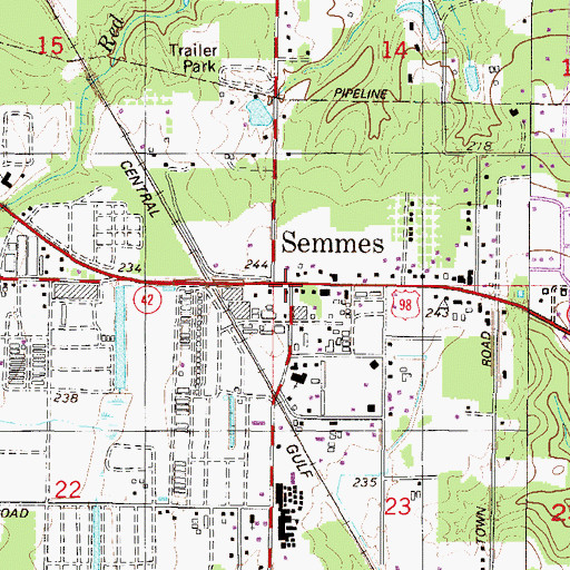 Topographic Map of Semmes, AL