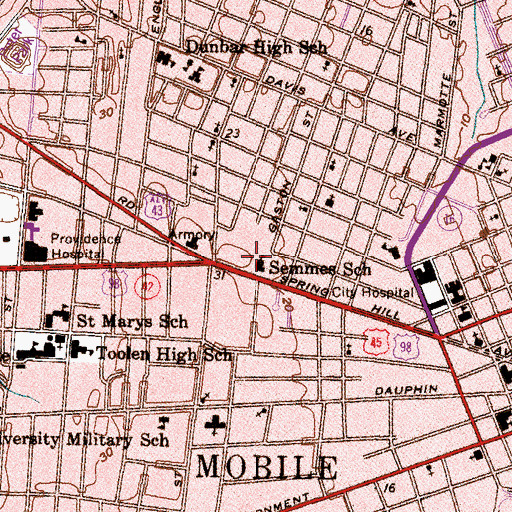 Topographic Map of Semmes School, AL